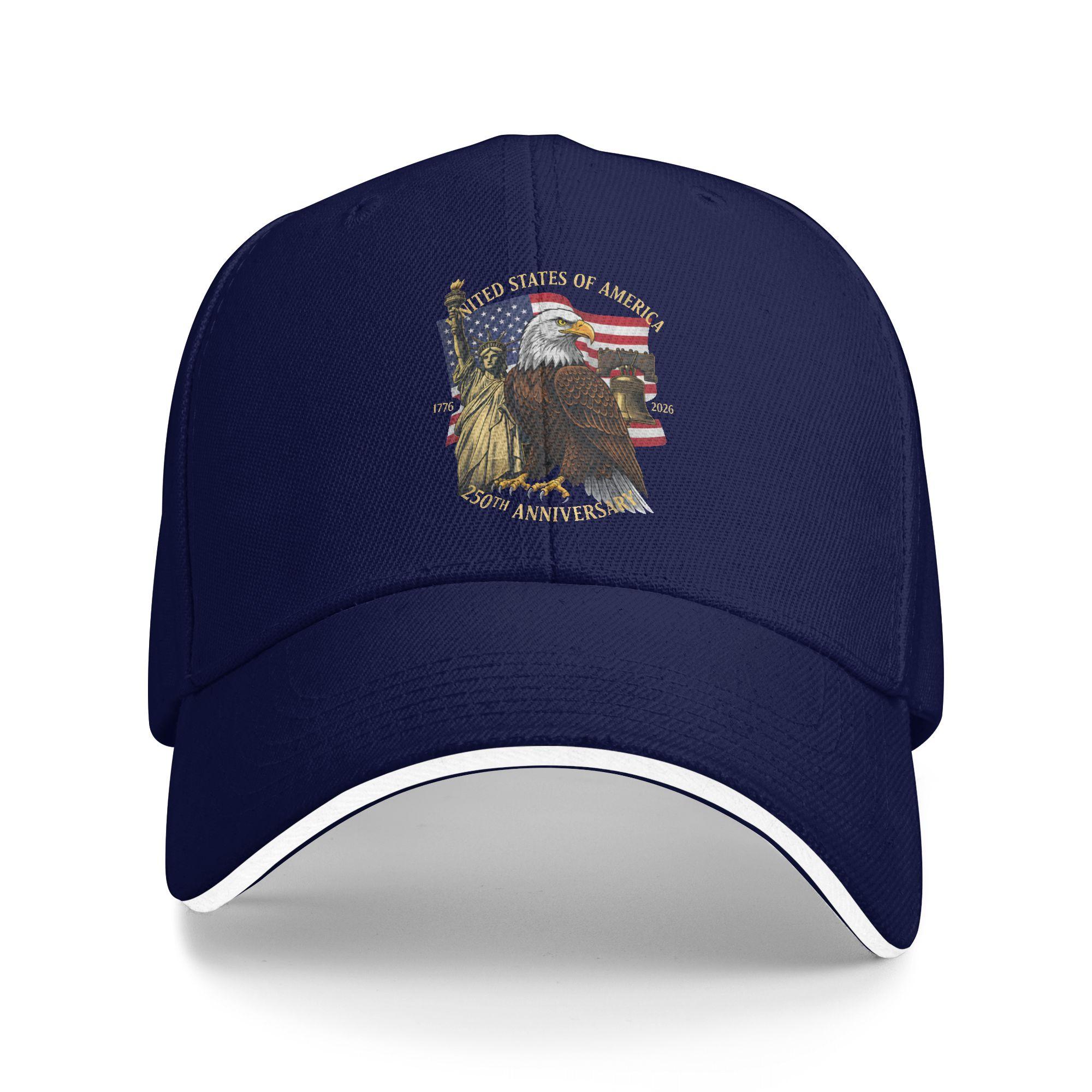 

250 Years 1776 2026 250th Birthday Eagle Liberty Bell Baseball Cap Vintage Women Trucker Hat Print Tennis Skate Snapback Cap As Picture темно-синього кольору