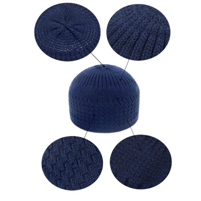 New Spring Knitted Muslim Men Prayer Hats Unisex Beanies Cap Warm Islamic Ramadan Je Kippah Homme Hat Men's Wrap Head Caps