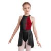 Kids Girls Sleeveless Shiny Rhinestone Decor Backless Leotard Dress for Lyrical Contemporary Dance