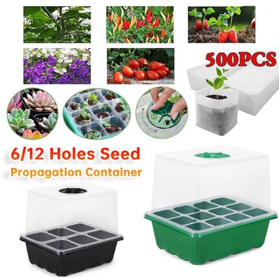 6/12 Löcher Blumenpflanzen Samen Anzuchtkasten Samenvermehrungsbehälter Garten Anzucht Keimkasten mit biologisch abbaubarem Samenanzuchtbeutel