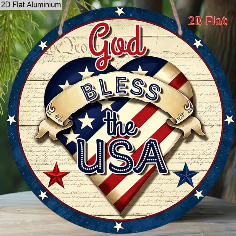 2D Flat, 1pc 30*30cm God Bless The USA Aluminum Decor, America 250th Anniversary Sign Door Hanger, Waterproof Aluminum Plaque, Ideal for Porch, Living
