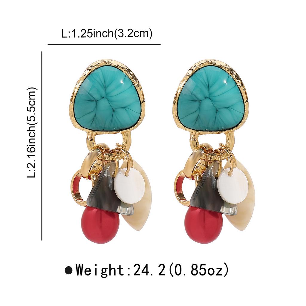 European American Retro Ethnic Style Earrings Za Trend Design Irregular Geometric Resin Beaded Drop Earrings For Women
