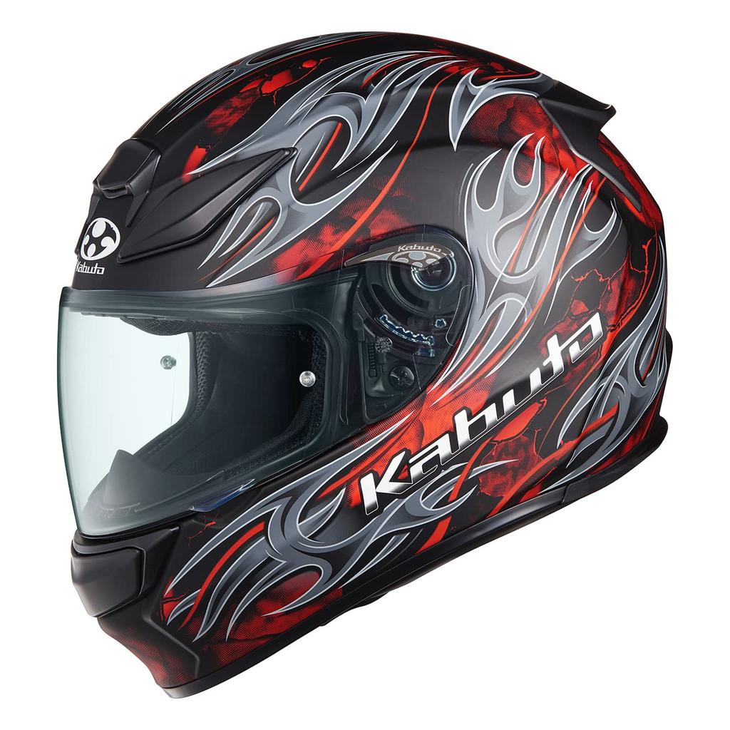OGK KABUTO SHUMA FLAME Full Face Motorcycle Flat Helmet, Black/Red (Size L)