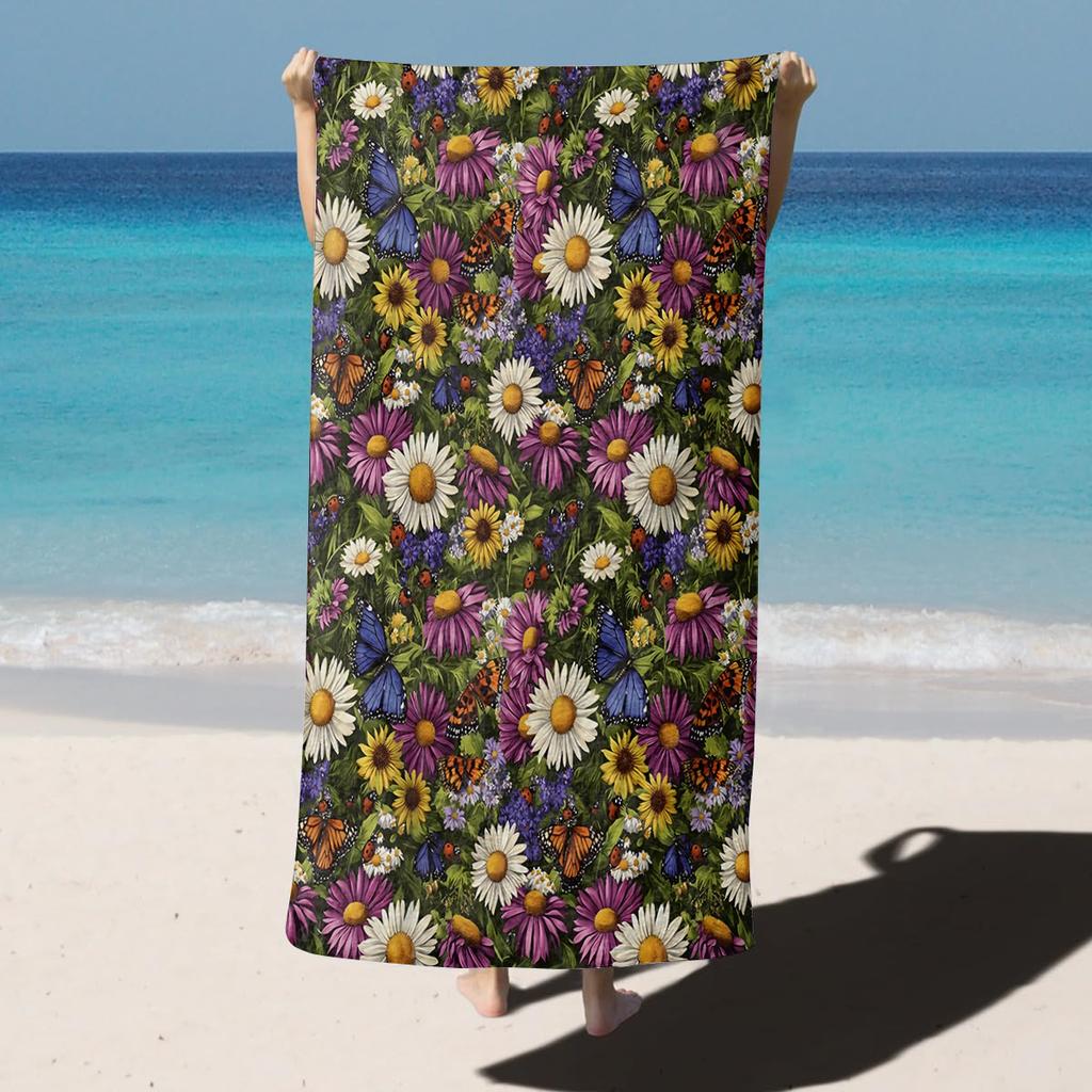 1PC White Daisy Flowers paint Towel for family friends Gifts Quick-Dry Beach Towel For Yoga Tourism Beach GYM Camping Swimming