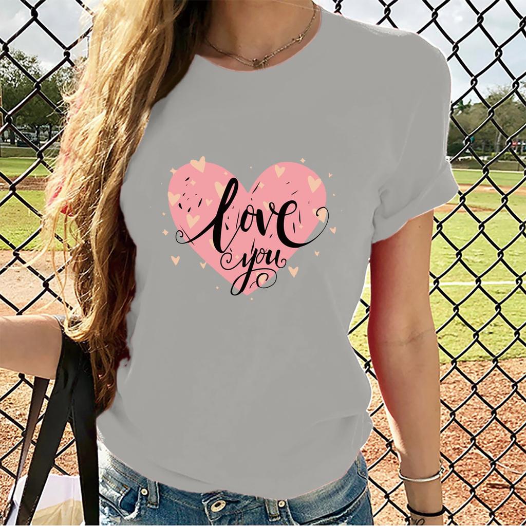 Women's Casual Fashion Large Yards Of Love Print Round Neck T-shirt