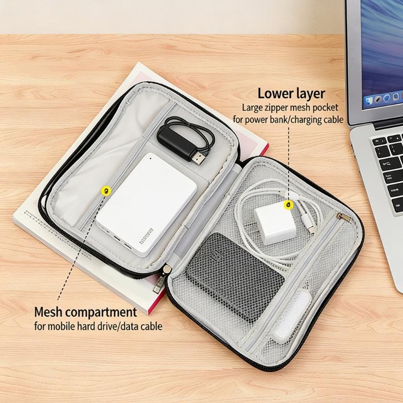 Portable Electronics Organizers Bag Featuring Double Layer For Cable Chargers PowerBanks With Waterproof Material