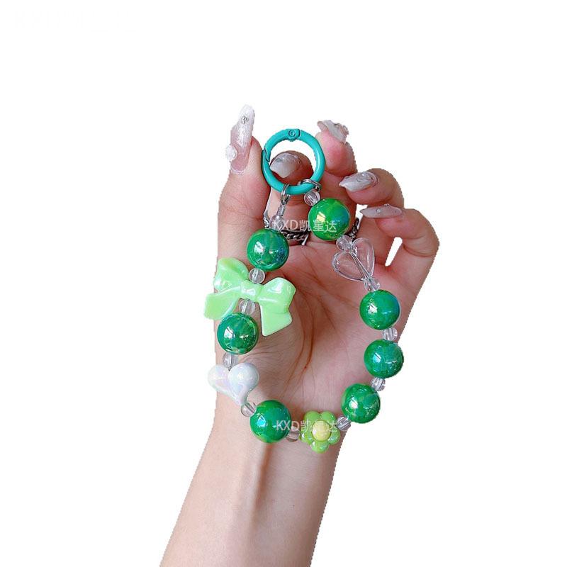 Trendy INS Solid Color Heart Bowknot Beaded Lanyard Universal Phone Case DIY Camera CCD Keychain Bracelet