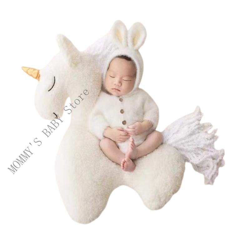 

H3CD Cartoon Single Horned Horse Newborns Photo Props Baby Photography Posing Aid Creating Memories Home or Studio