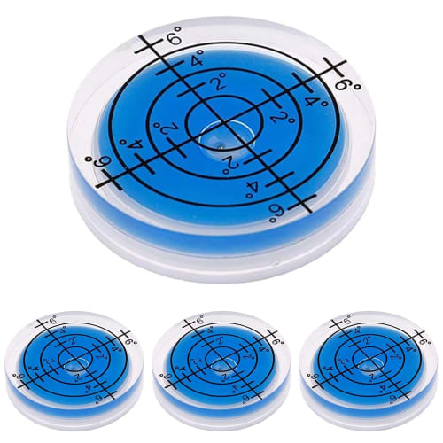 Set of 4 Mini Levels, 32mm Diameter, for Inclination Measurement, Leveling, and Level Calibration, Tool-Mounted, Transparent, Compact, with Graduated