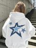 Suéter con capucha azul de estrella para mujer, moda retro. Suéter con capucha. Suéter con capucha informal de primavera y otoño ropa de invierno mujer