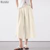ZANZEA Women Casual Elastic Waist Loose Summer Capris Pants