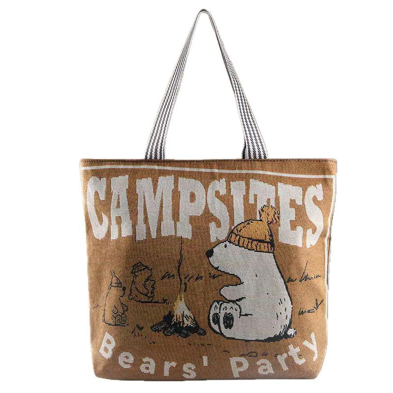 Large Capacity Women's Canvas Tote - Handheld & Shoulder Bag, Cartoon Embroidery Fashion, Perfect for Shopping or Student Use.