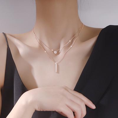 925 Sterling Silber Quadrat Flash Diamant Runde Doppel Halskette Frauen Schlüsselbein Kette Feine Schmuck Party Hochzeit Zubehör