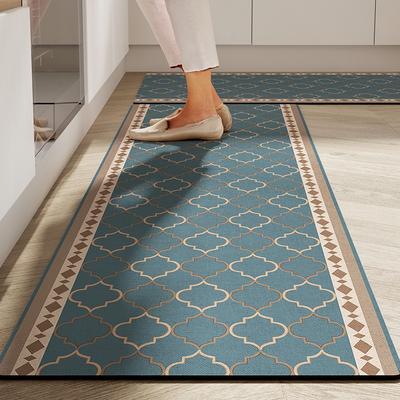 Kitchen Floor Mat Anti-Slip Oil-Proof Erasable Carpet Leather Pvc Waterproof Rug Beige Pattern Texture Home Decor Mats