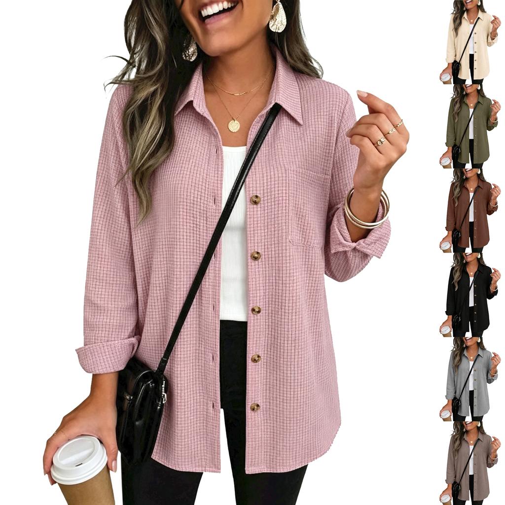 Women's Fashion Loose Fit Button Front Long Sleeve Cardigan Shirt Top for Everyday Wear