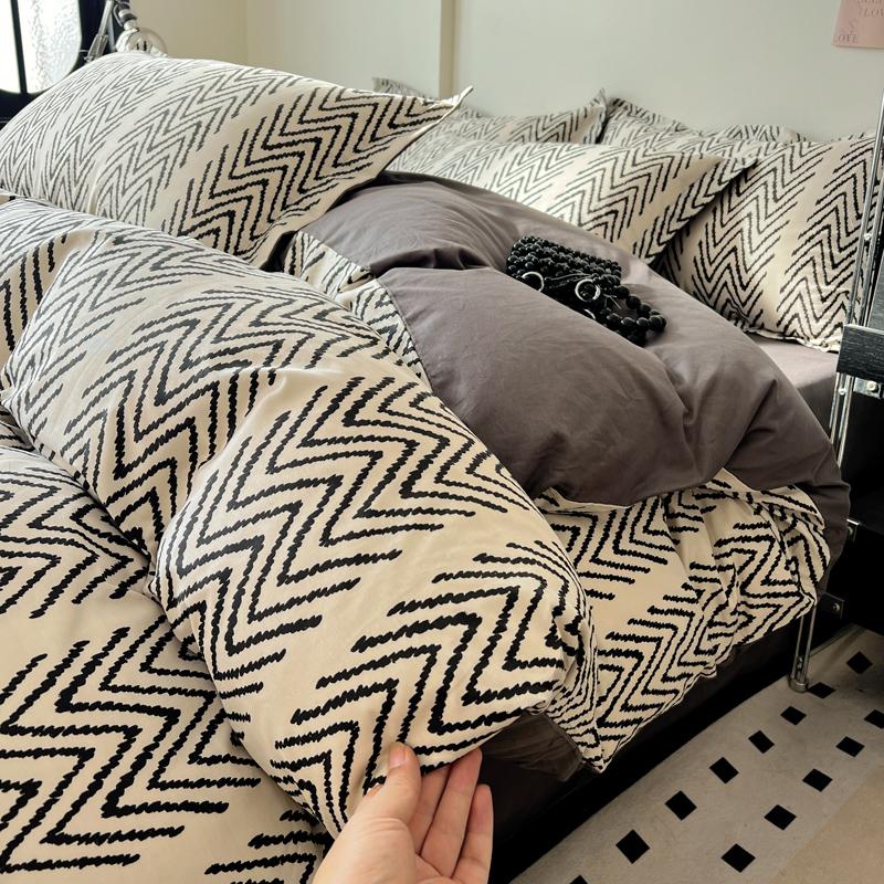 Sleep Grid All Cotton High Count High-Density Combed Cotton Nordic Gentleman Style Four Piece Set