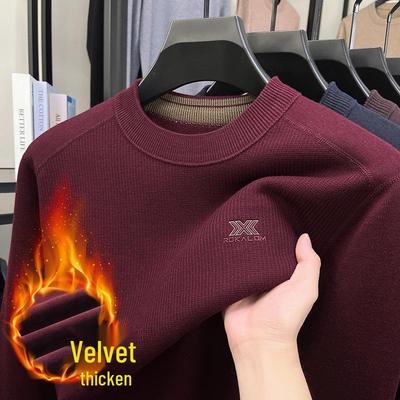 Maglione Casual da Uomo di Alta Qualità con Girocollo in Pile di Lana Merino - Caldo, Ispessito, Maglia Base