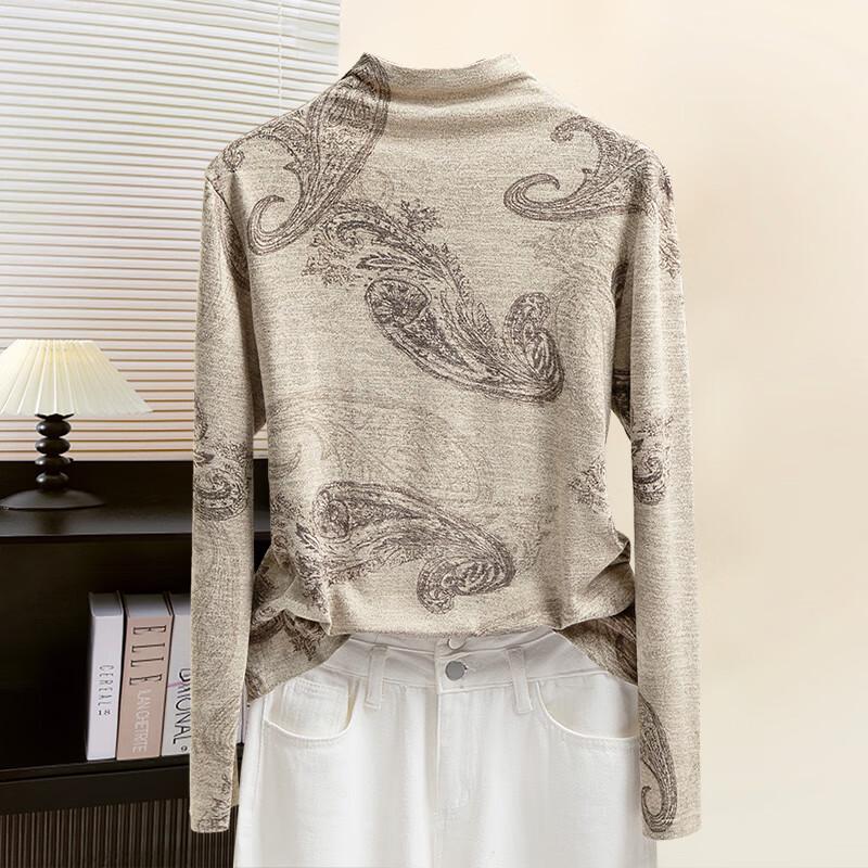 Si Bai She Women s Mock Neck Printed Long Sleeve Blouse M