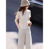 Lyocell & Linen Blend Lace Patchwork Shirt & Cropped Pants Set