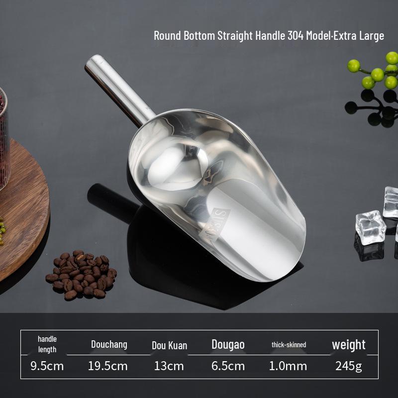 Stainless Steel Multipurpose Scoop with Extended Hanging Handle for Ice, Rice, Dried Fruit, Candy, and Flour.