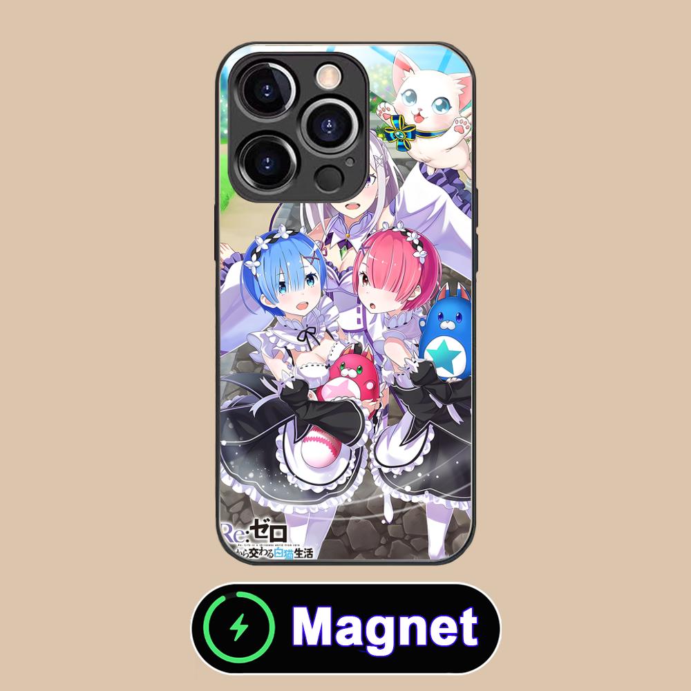 ReZero Rem Ram Glass MagSafe Mobile Phone Case for iPhone 17 16 15 14 13 12 11 Air Pro Max Plus Mini Colorful Cover