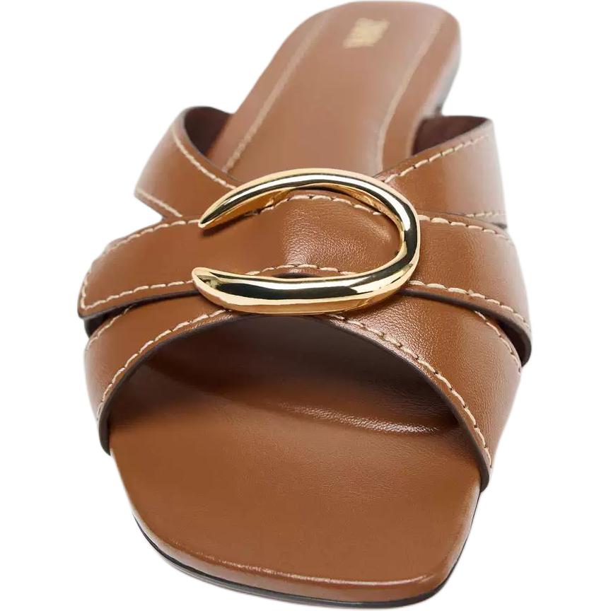 Zara Cross Strap Metallic Detail Slide Sandals Women Footwear Brown 12648610105-37