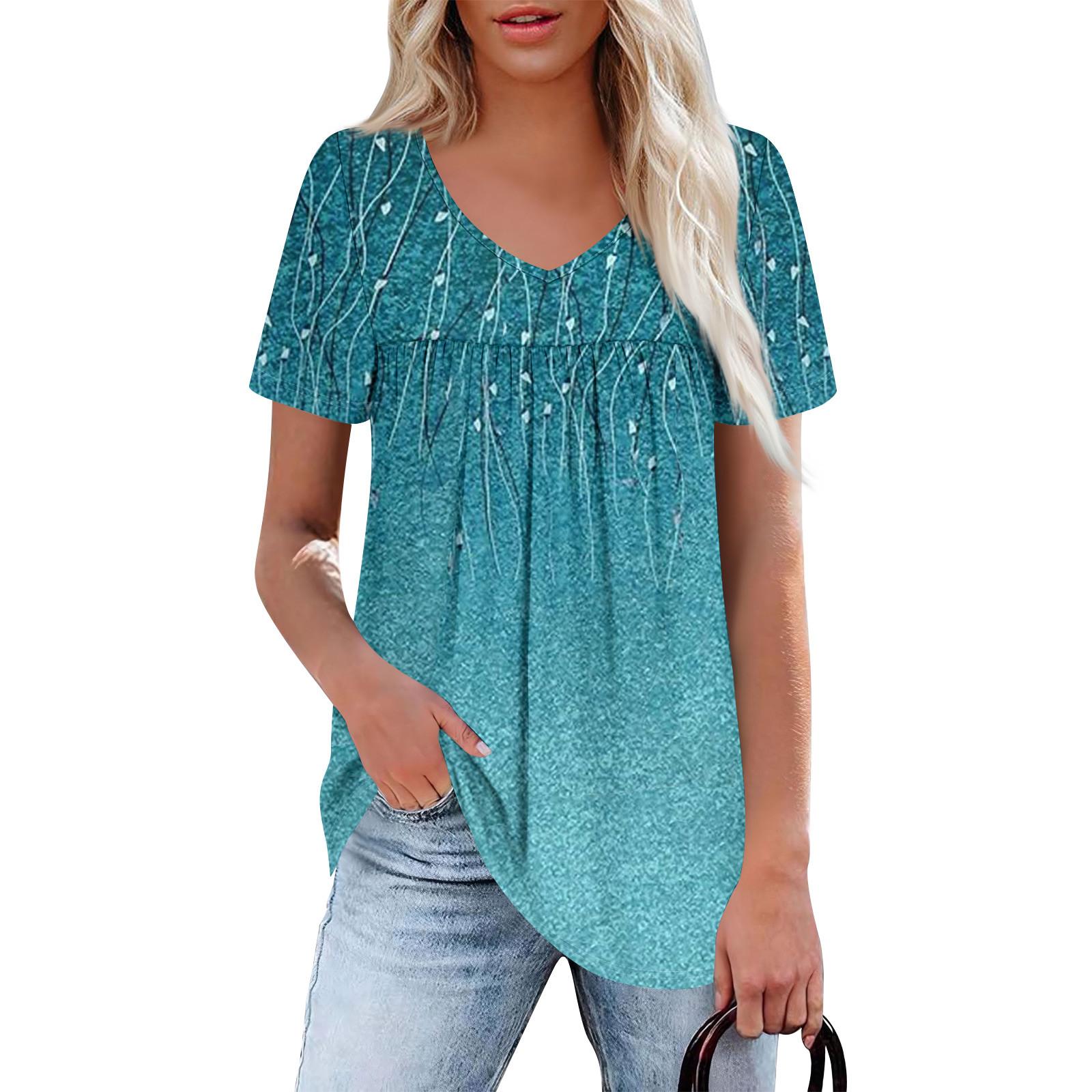 

Женский повседневный топ с V-образным вырезом, коротким рукавом, оборкой на груди и принтом XXXL