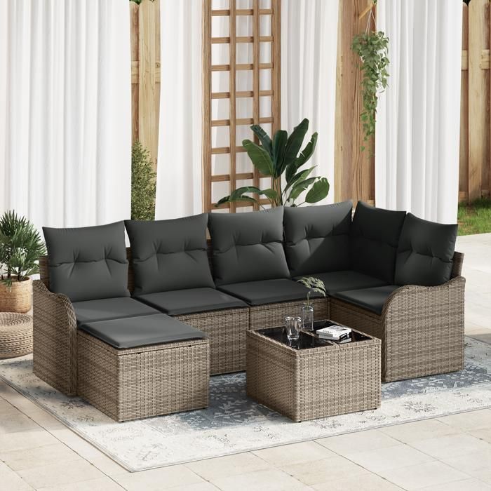 VidaXL Ensemble de Canapés de Jardin en Poly Rattan Noir avec Coussins de 6 Pièces 3345779