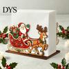 Santa Claus Tissue Organizer Christmas Wooden Holder, Napkin Dispenser with Gingerbread House Elk Seasonal Dining Table Accessory Pattern, Decorative