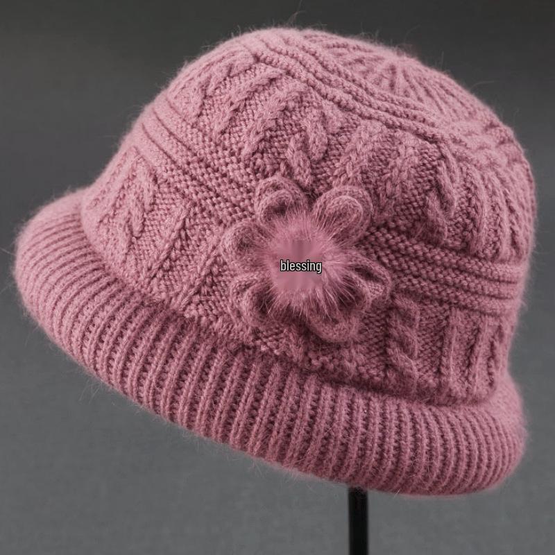 Warm Wool Knit Hat & Scarf Set for Middle-Aged & Elderly Ladies - Thickened Velvet for Autumn & Winter