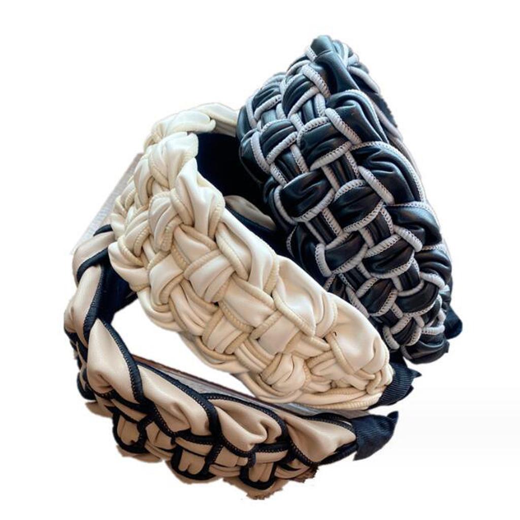 PROLY New Fashion Over Size 6.5CM Wide Side Hairband For Women PU Leather Headband Braided Hair Accessories