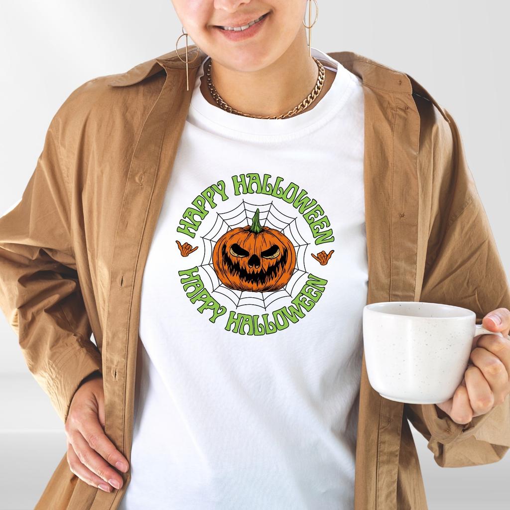 Happy Halloween Pumpkin TShirt Scary Jack OLantern Tee Spooky Spider Web G