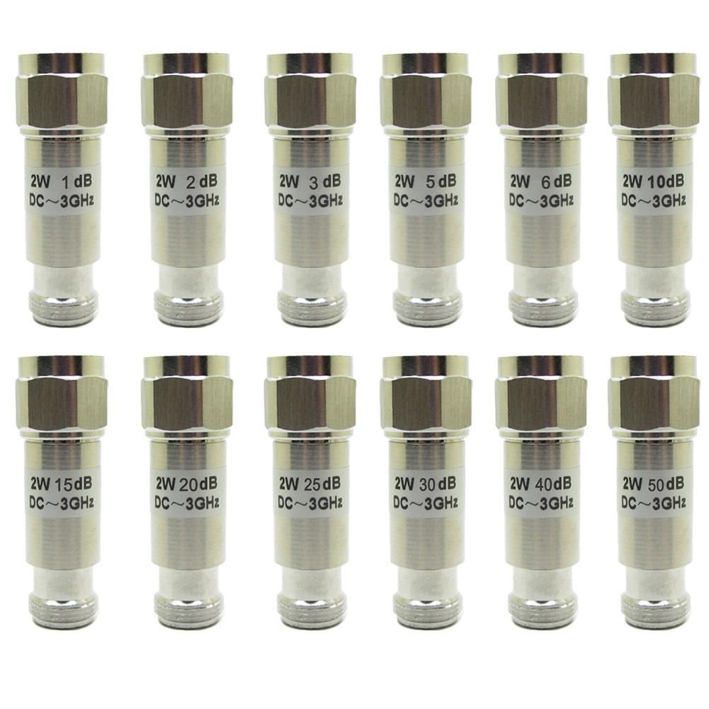 For Electronic Testing 2W 50 Ohm Attenuator Male To Female Attenuator Color Silver Standing Wave Ratio 1.20 Copper Plated