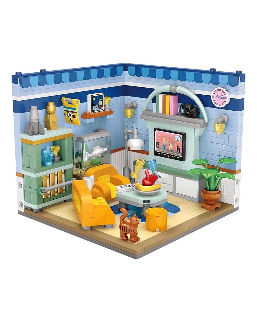 LOZ 1901 City Architecture House Corner Living Room Cat Television DIY Mini Blocks Bricks Building Toy for Children Gift No Box