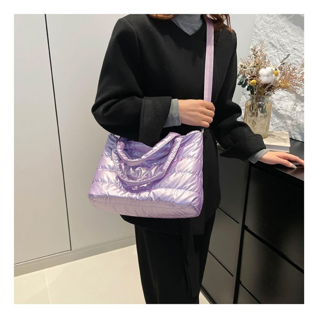 Bomullsvadderade Damväskor, Broderad Tråd, Rymdbomull, Handväskor, Axelväskor, Glansiga, Damer, Crossbody-väskor