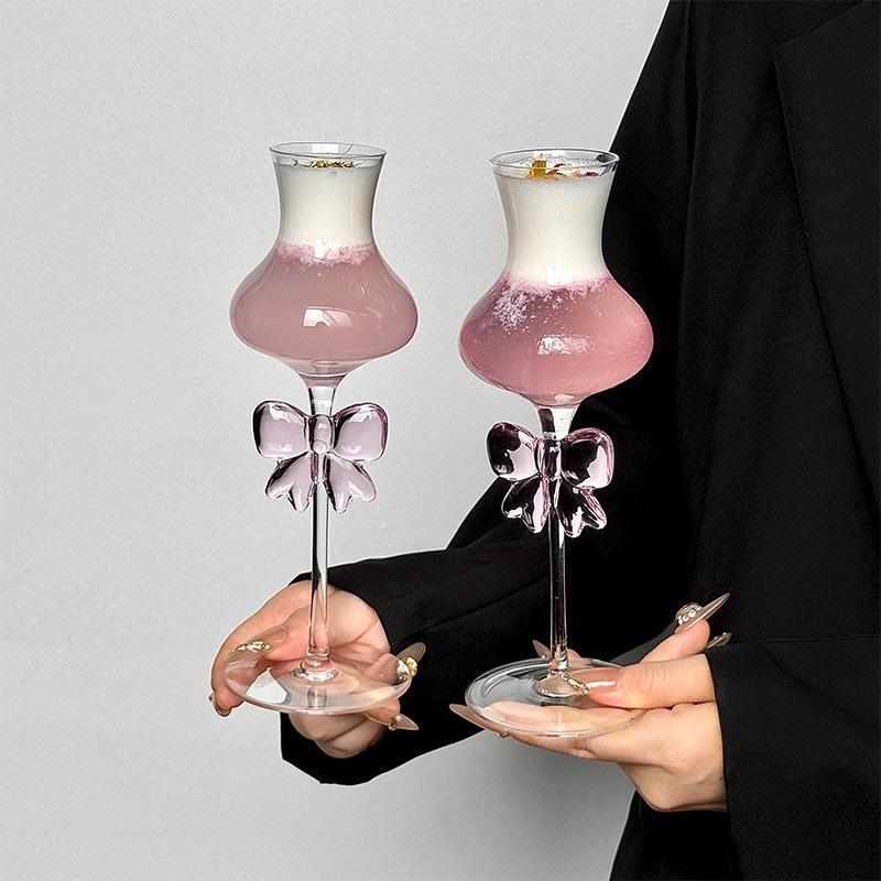 Creative Bow-Knot Champagne Flute Ins Korean-Style Glass Goblet Cocktail Cup Elegant Transparent Party Drinkware for Wedding