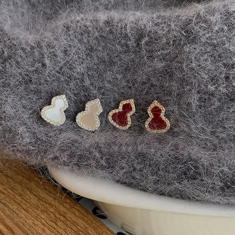 New Chinese style oil dripping zircon gourd stud earrings fashion same earrings light luxury Guochao versatile earrings women
