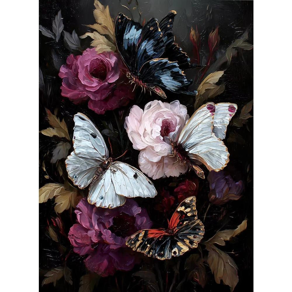 Butterflies Roses Wildflower Meadow Poster Canvas Print Wall Art Moody Gothic for Living Room Home Decor Cuadros