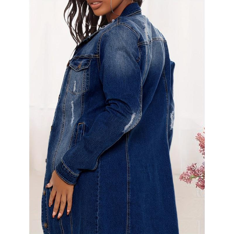 2025 European & American Women's Retro Lapel Button-Slim Denim Long Coat