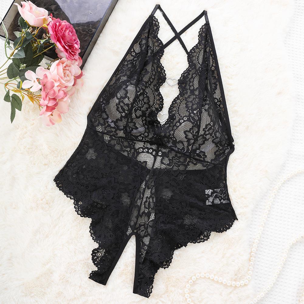 Deep V Lace Cross Strap Backless Lingerie Women's Sexy Open Onesie One Piece
