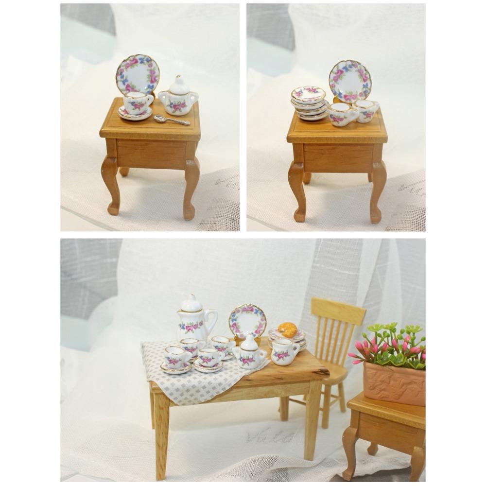 Ceramic Dollhouse Miniature Tea Set Tableware Miniature Porcelain Tea Cup Set Kitchen Decor
