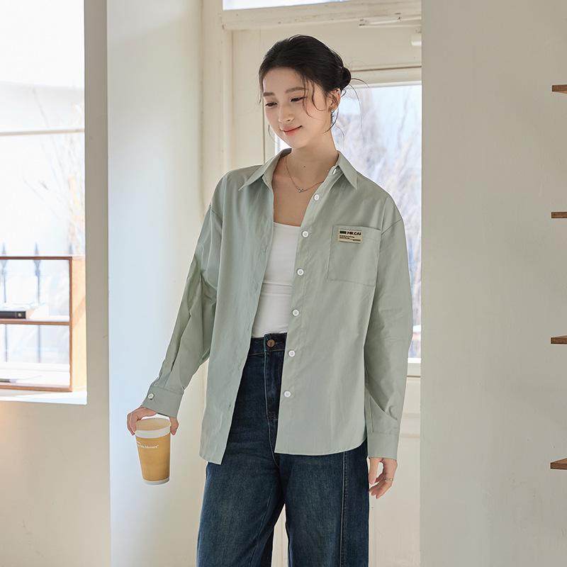 White Cotton Shirt - Korean Style Relaxed Fit, Slimming, Spring/Autumn 2026 Layering Top Large небесно-голубой