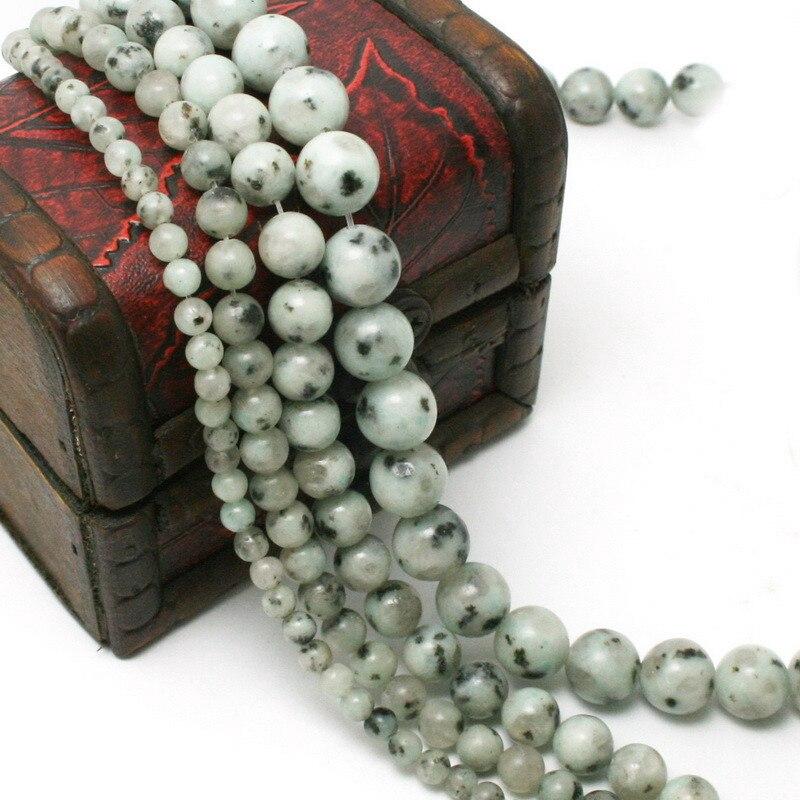 Natural Stone Smooth Tian Shan Round Loose Beads For Jewelry Making Green Black Dot Semiprecious DIY 4-10mm Bracelet Accessories