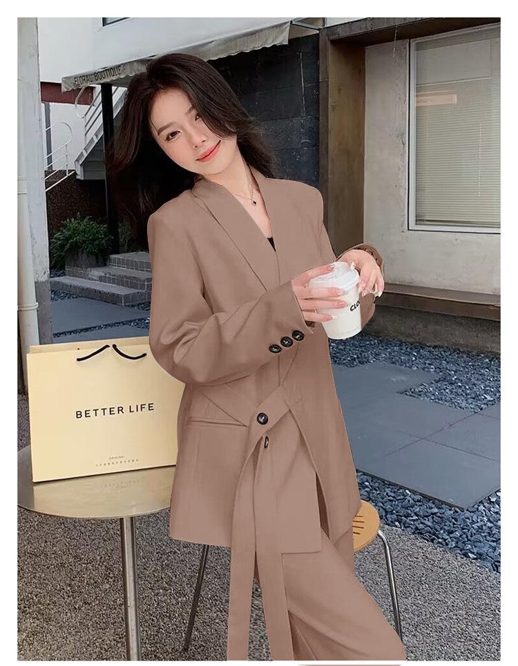 Women's Spring & Autumn Loose Fit Blazer and Wide-Leg Pants Set