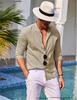 Men's Casual Cotton Linen Stand Collar Shirt - European & American Style for Summer Beach Vacation 2023
