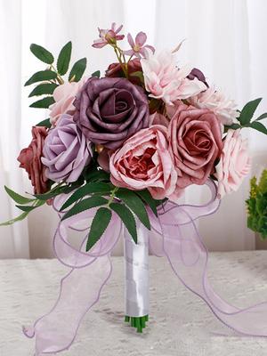 Fake Flowers Wedding Bouquet for Bride Artificial Flower Roses Bouquet with Ribbon Silk Roses Bridal Bouquet Bridesmaid Bouquet for Wedding Decoration