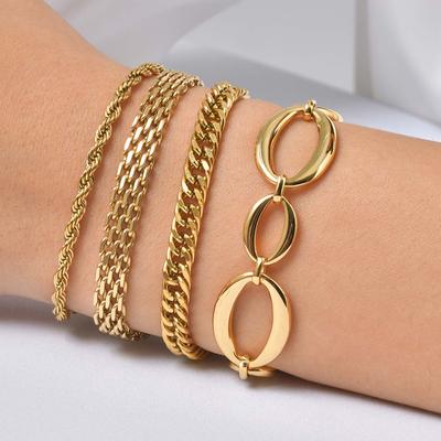 Minimalist Stackable Chain Bracelet for Women, 18K Gold Plated Stainless Steel, Waterproof Non Tarnish Dainty Jewelry Gift