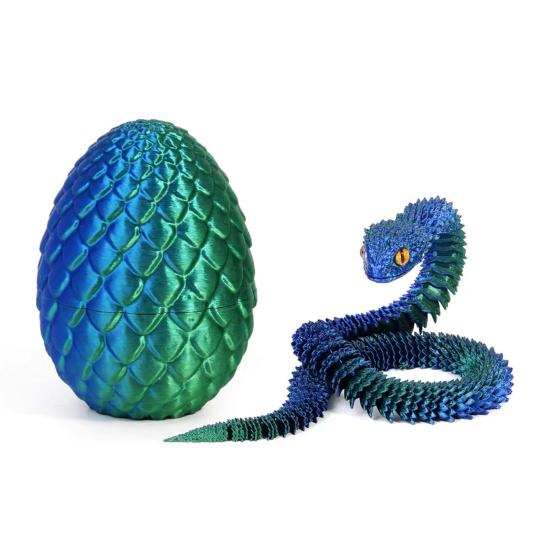 3D Printed Snake Egg with Snake Inside Movable Joints Snake Eggshell Figurine Articulated Snake Fidget Toy Desktop Decoration Ornament