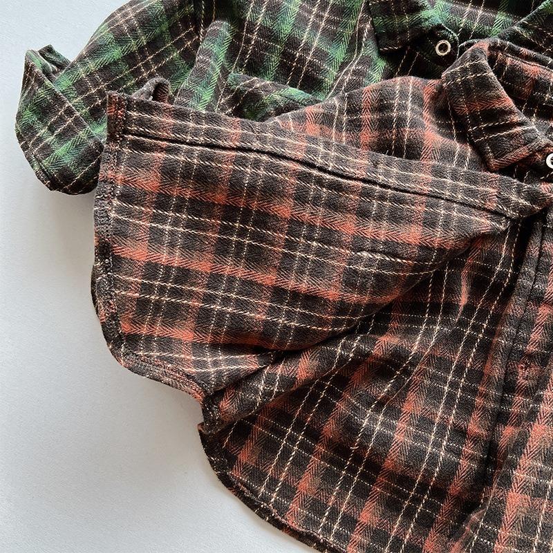 Kids Korean Style Casual Long Sleeve Plaid Shirt For Boys And Girls