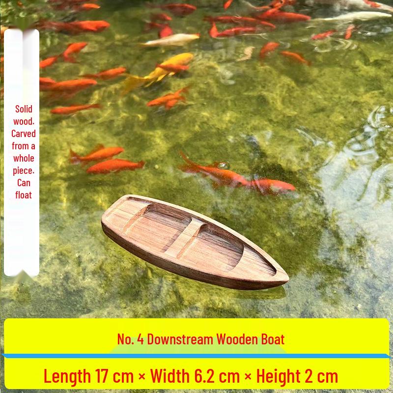 Retro Solid Wood Boat Model: Floating Fish Tank Ornament & Home Decor Toy